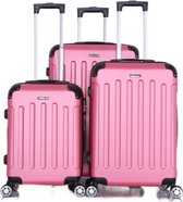 Traveleo Kofferset 3-Delig - met Hoekbescherming - Cijferslot - Lichtgewicht - Roos ABS01 Pink