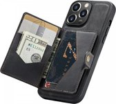 Coque CaseMe JH-01 adaptée à Apple iPhone 13 Pro | Couverture arrière avec porte-carte magnétique | Housse de protection Porte-carte Dos | 4 cartes et factures | Noir