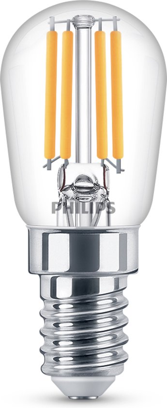 Ampoule LED Philips transparente avec culot E14 et filaments visibles.