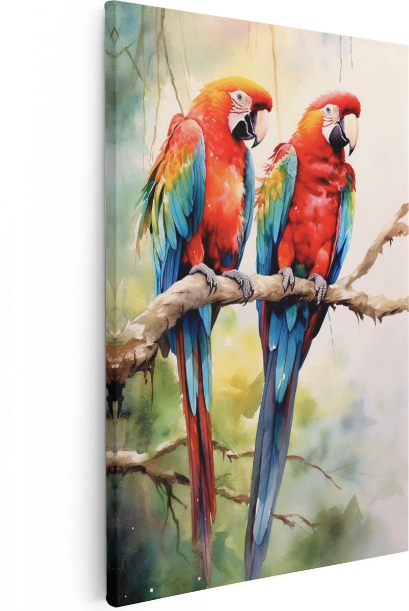 Artaza Canvas Schilderij Twee Papegaaien Vogels op Olieverf - 20x30 - Klein - Foto Op Canvas - Canvas Print