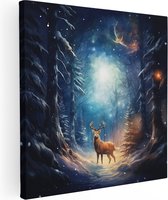 Artaza Canvas Schilderij Hert in het Winterbos - 60x60 - Foto Op Canvas - Canvas Print