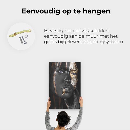 Artaza Canvas Schilderij Gouden Vrouw Gezicht - 60x90 cm - Wanddecoratie Woonkamer - Schilderijen - Muurdecoratie