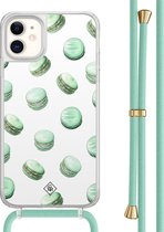 Casimoda® hoesje met mintgroen koord - Geschikt voor iPhone 11 - Macarons - Afneembaar koord - TPU/acryl - Mint