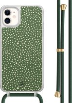 Casimoda® hoesje met groen koord - Geschikt voor iPhone 11 - Green Dots - Afneembaar koord - TPU/acryl - Groen