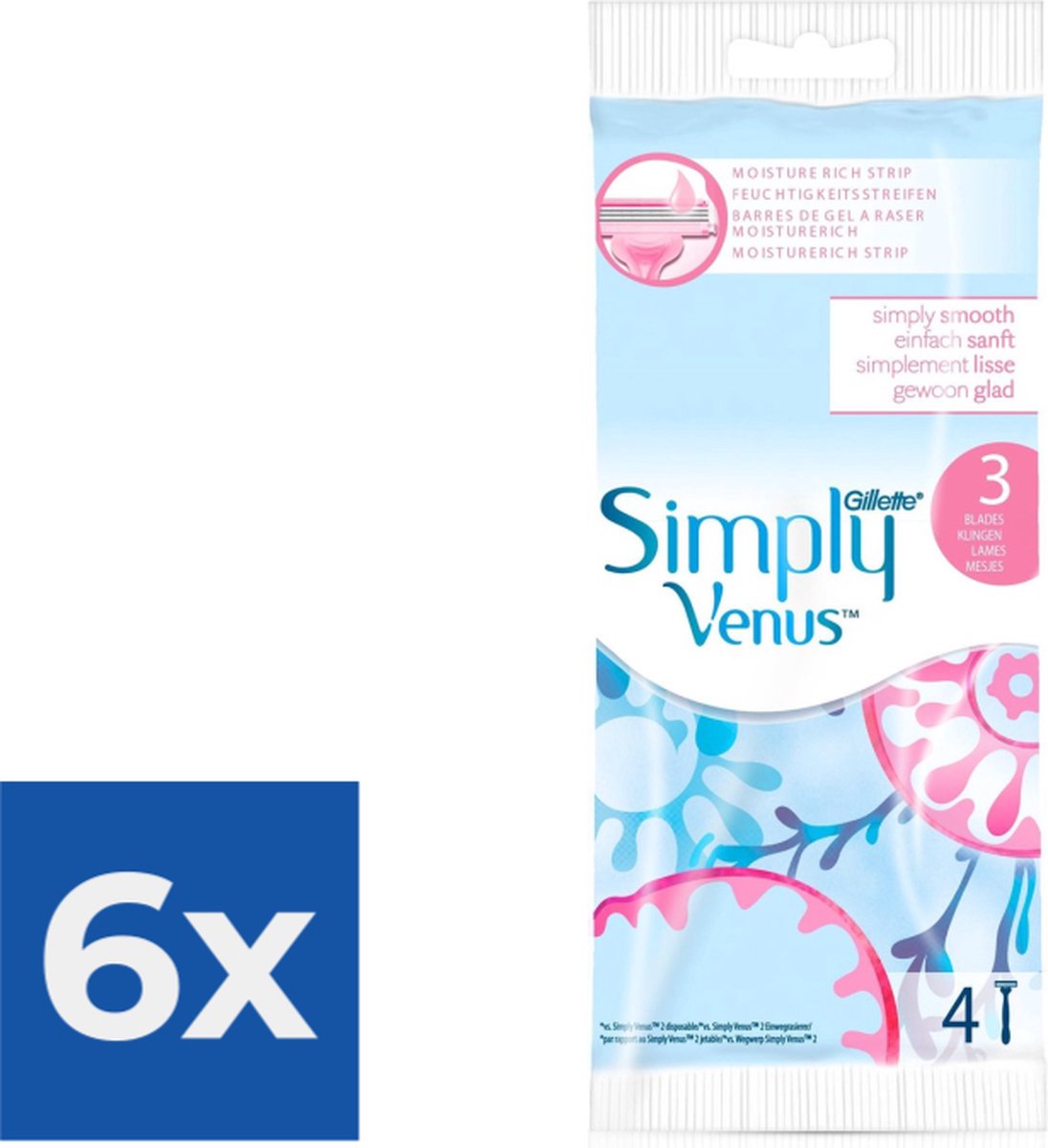 Gillette Venus Simply3 4 Stuks Wegwerpscheermesjes Voordeelverpakking 6 stuks