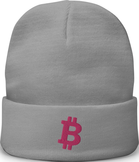 Bonnet gris avec logo Bitcoin brodé de couleur rose Flamingo rose