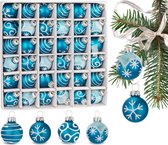 BRUBAKER Set de Boules de Noël 36 pièces avec boules de sapin de Cm - Mini décorations de sapin de Noël décorées à la main - Boules de Noël pour le sapin de Noël et les Décorations de Noël - Boules de sapin de Noël en Glas - Blauw
