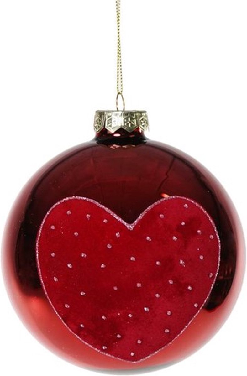 Dekoratief | Hanger kerstbal m/hart, rood, glas, 8x8x8cm | A239054