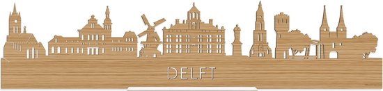 Standing Skyline Delft Bamboe hout - 40 cm - Woon decoratie om neer te zetten en om op te hangen - Meer steden beschikbaar - Cadeau voor hem - Cadeau voor haar - Jubileum - Verjaardag - Housewarming - Aandenken aan stad - WoodWideCities