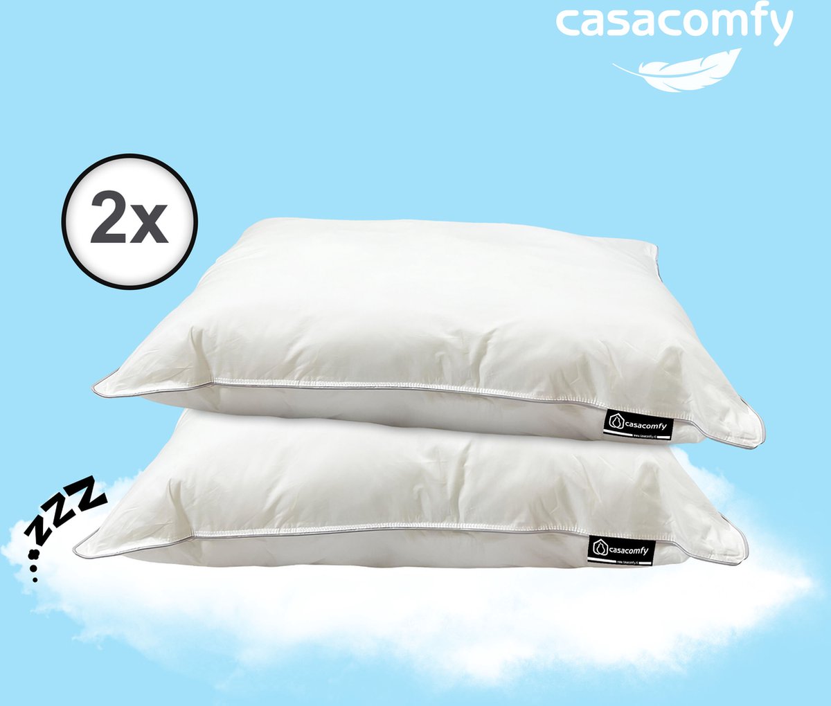 Casacomfy Hoofdkussen Ergonomisch Orthopedisch SoftCloud Comfort Nekklachten 60x70 cm 2 stuks duo pack Geschikt voor rug- zij- en buikslapers