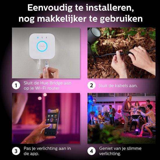 Philips Hue Lily Basisset Voordeelpakket van 4 Tuinspots (Antraciet) - Wit en Gekleurd Licht - Incl. 1 Voedingskabel - Tuinverlichting - Hue White and Color Ambiance