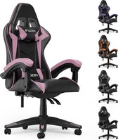 Chaise gamer - Chaise gaming ergonomique - Chaise gamer avec appui-tête et coussin lombaire - Réglable 90°-155° - Zwart et rose
