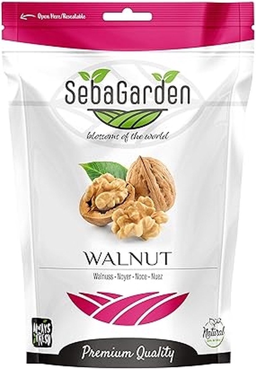 Walnootpitten-Seba Garden 800g Premium Kwaliteit Californische Walnoothelften, natuurlijk glutenvrij, geen conserveermiddelen, geen GMO, in hersluitbare zak