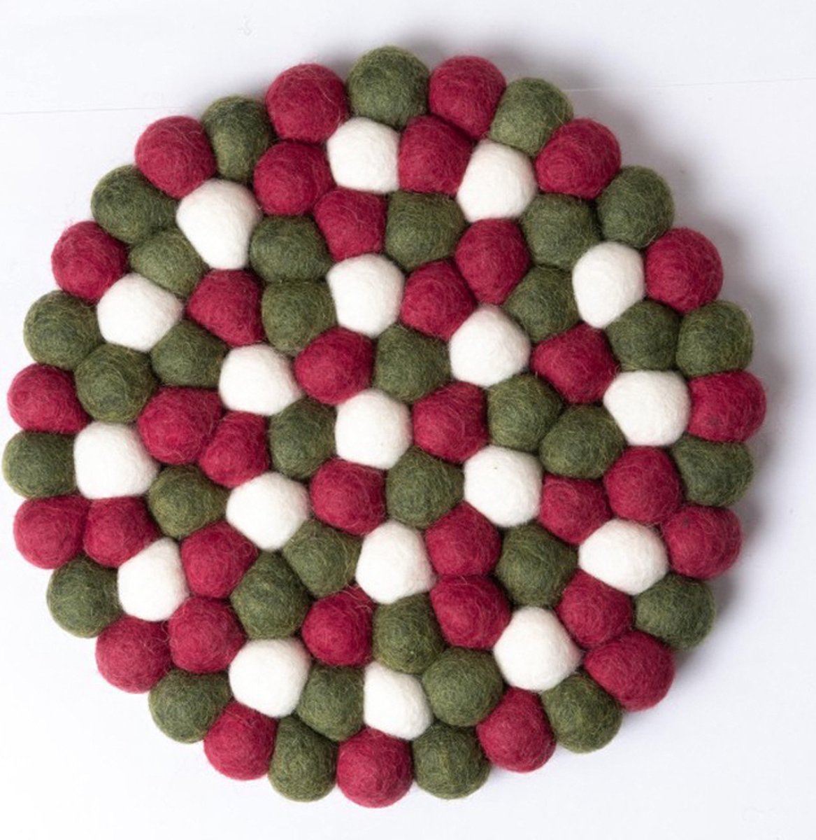 Onderzetter Vilt Balletjes - Rood & Groen & Wit - 20cm - Fairtrade