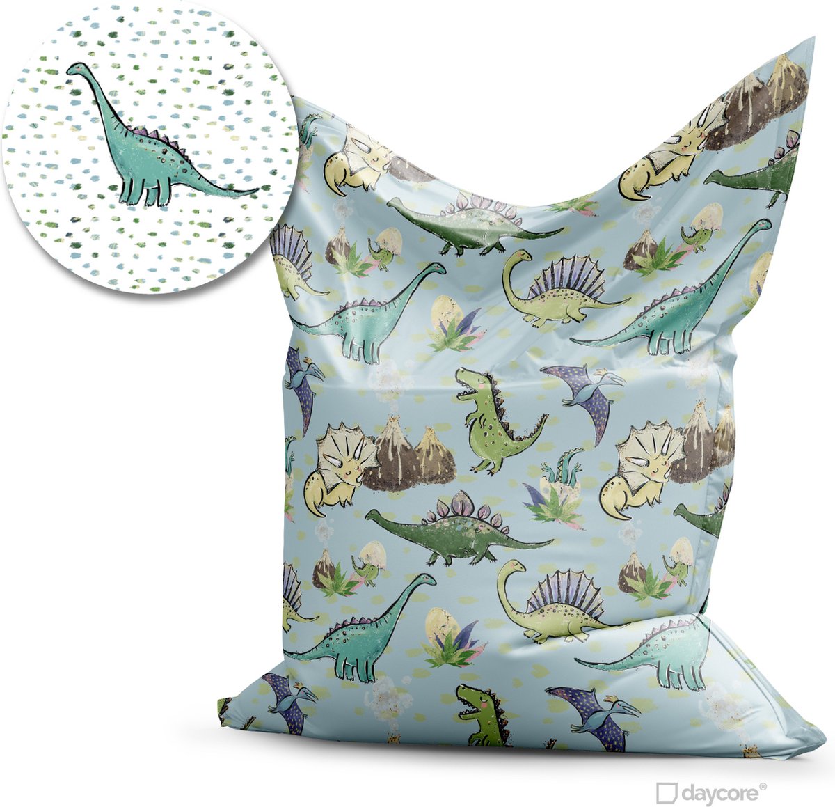 Daycore Zitzak Maat M (135x135cm) + GRATIS behangcirkel! (100cm) Zitzak kind Kinderkamer accessoires Kinderkamer World of Dino's Dinosaurus speelgoed Sierkussens