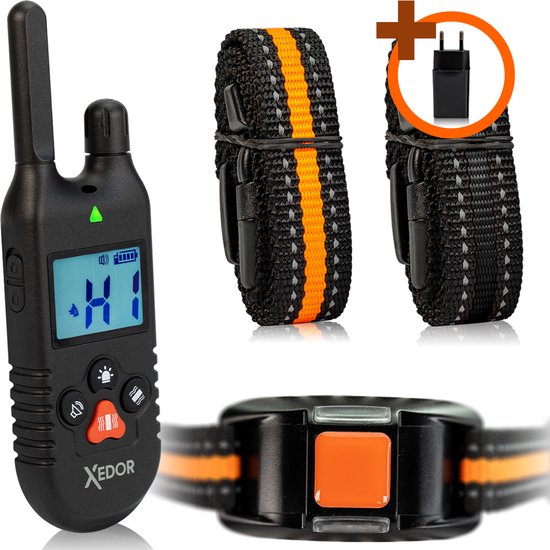 Xedor® - Anti blafband met afstandsbediening - 3-in-1 trainingshalsband voor honden - Inclusief adapter & extra zwarte halsband - Waterdichte opvoedingshalsband