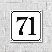 Huisnummerbord Wit Dibond Deluxe - Nummer 71 - incl. bevestiging | - naambord - nummerbord - voordeur | formaat 12 x 12 cm | - huisnummerbordje - nummerbord - voordeur