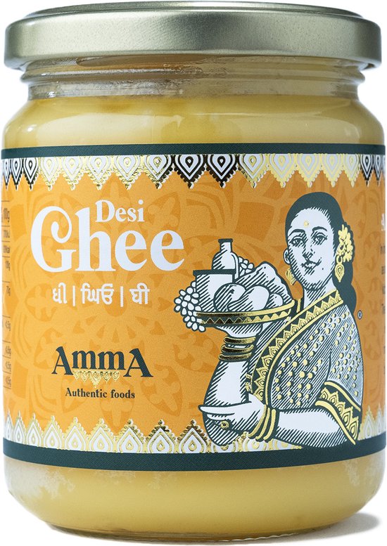 Amma Authentic Foods Ghee (Desi) 100 geklaarde boter 200g bol