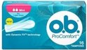 O.B. ProComfort Mini tampons. Blauwe verpakking met 'NEW!' en 'with Dynamic Fit™ technology'. Bevat 16 tampons.