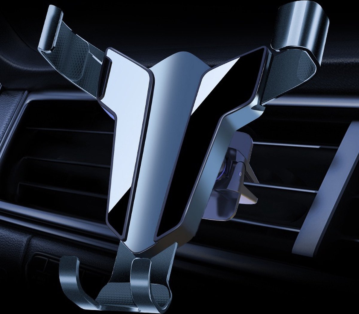 GadgetKing - Universele zwaartekracht Telefoon Houder / gravity houder voor in de Auto voor ventilatie rooster – Aluminium / Zwart (L606B)