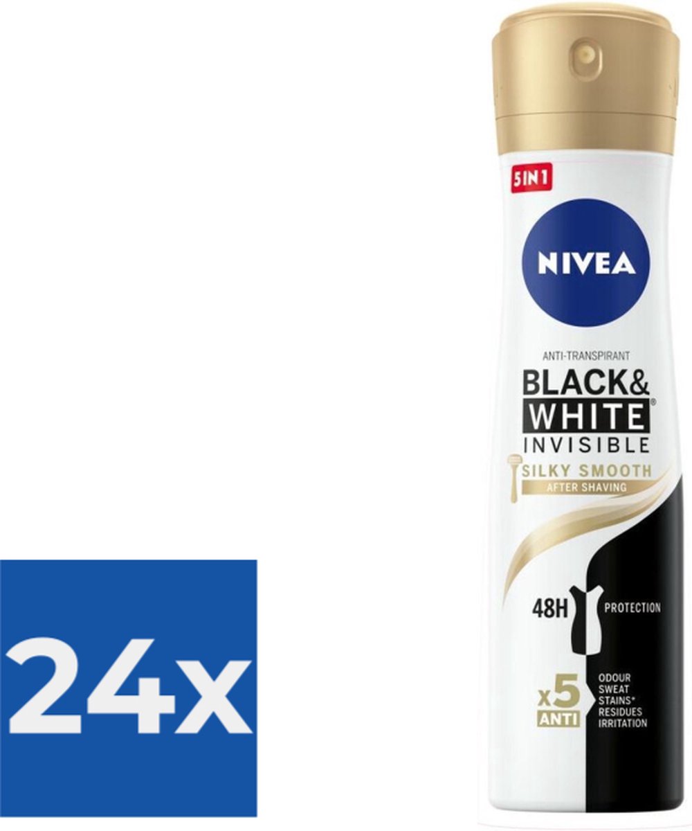 Goedkoopste Nivea Deodorant Spray Black & White Silky Smooth 150 ml - Voordeelverpakking 24 stuks