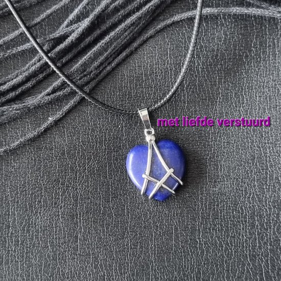 Foto: Edelsteen met leren ketting lapis lazuli hart hanger