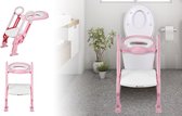 Toiletbril voor kinderen, met trap, 38-42 cm in hoogte verstelbaar, opvouwbaar, toilettrainer met trap, toiletbril voor kinderen, met zacht kussen met stabiele antislip pedalen en PU-kussen (roze)