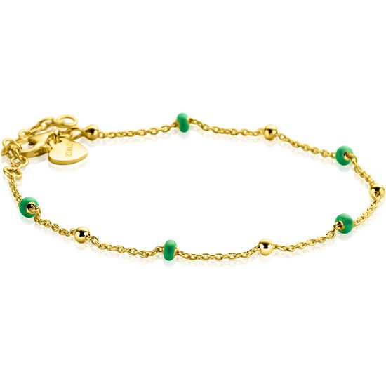 Bracelet fantaisie ZINZI en argent plaqué or avec 5 beignets verts et boules brillantes 17-19,5cm ZIA2509