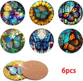 Diamond Painting Onderzetters - Vlinders is glas in lood stijl - Ronde steentjes - Compleet Hobbypakket