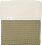 Koeka baby ledikant deken Oslo - wafelstof met teddy - groen - 100x150 cm