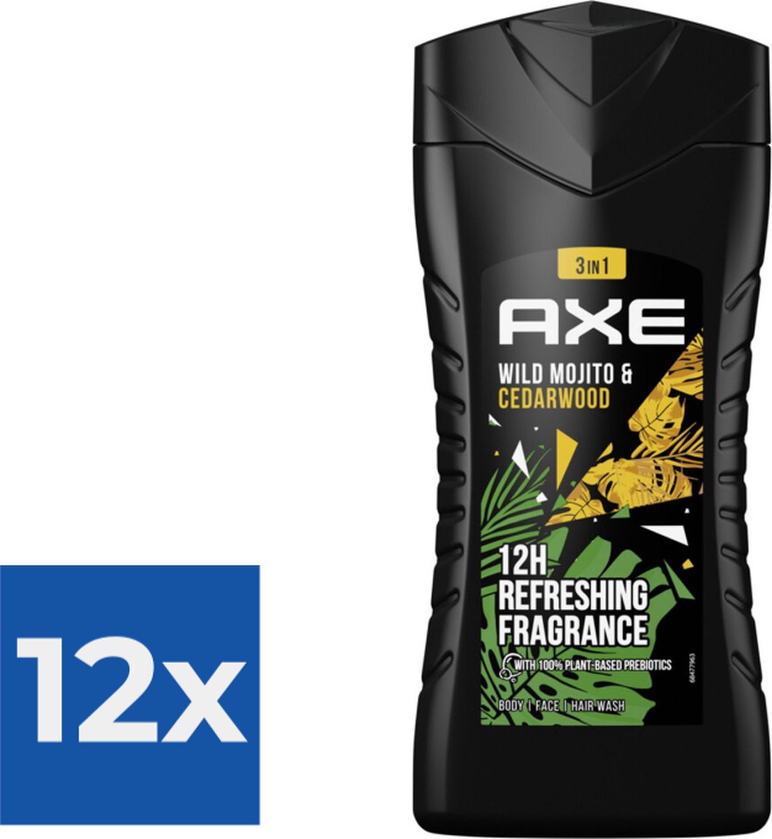 Goedkoopste Axe Green Mojito & Cedarwood 3-in-1 Douchegel - 250 ml - Voordeelverpakking 12 stuks