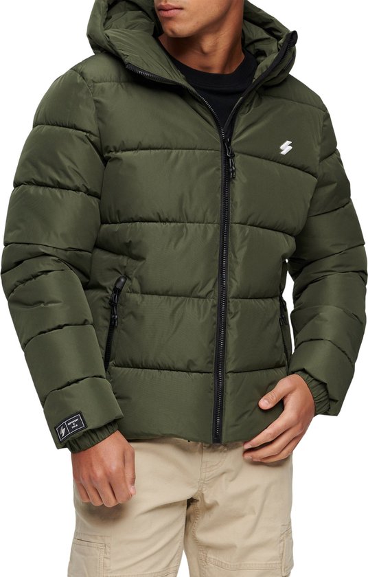 Superdry Hooded Sports Puffr Jacket Heren Jas - Dark Moss Green - Maat S