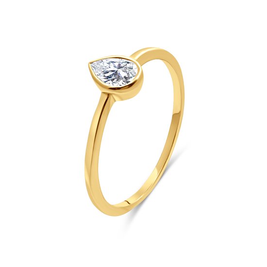 Silventi 9NBSAM-G230357 Gouden Ring met Zirkonia - Dames - Druppel - 6,5x5mm - Maat 54 - 14 Karaat - Goud