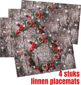 Allernieuwste.nl® 4 Stuks Placemats Merry Christmas Linnen - Borden Onderleggers Kerst Tafel Accessoires - Placemat - Kleur 45 x 30 cm - 4 Stuks