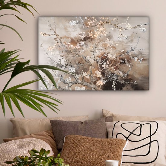 Tableau sur toile Fleur d'amandier - Peinture - Painting - Art - Van Gogh - Beige - Abstrait - 60x40 cm - Décoration murale