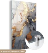 MuchoWow® Glasschilderij 20x30 cm - Schilderij acrylglas - Marmer - Zwart - Goud - Wit - Foto op glas - Schilderijen