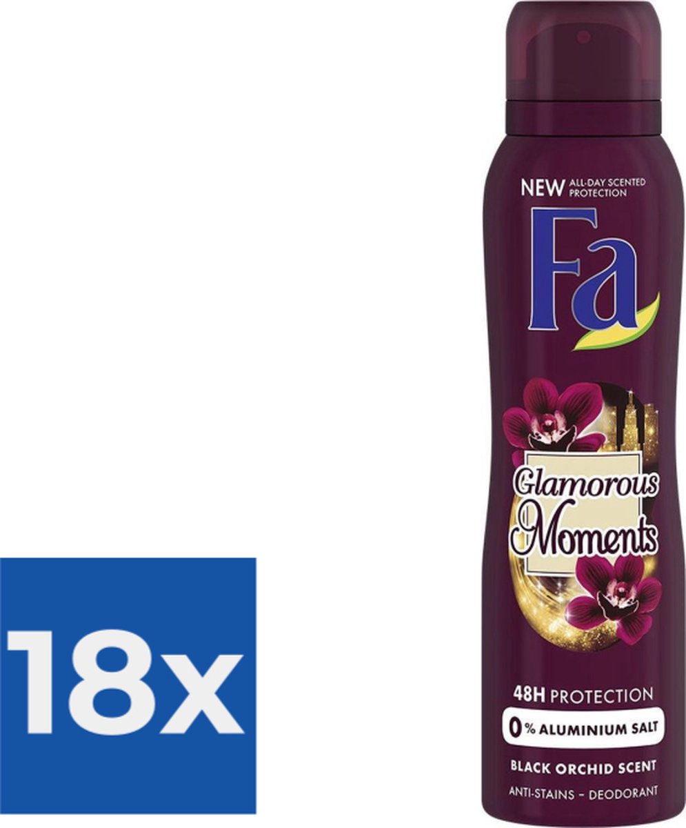 Goedkoopste Fa - Deodorant Spray - Glamorous Moments - 150 ml - Voordeelverpakking 18 stuks