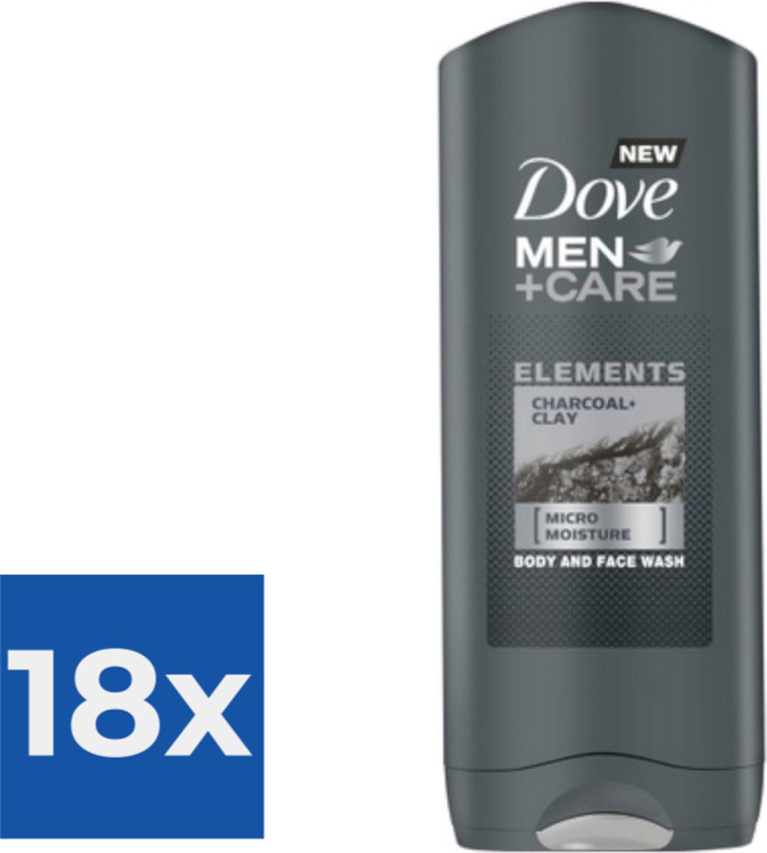 Dove Douchegel Men - Care Elements Charcoal & clay 400ml - Voordeelverpakking 18 stuks