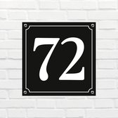 Huisnummerbord Mat zwart Deluxe - Nummer 72 - incl. bevestiging | formaat 12 x 12 cm | - huisnummerbordje - nummerbord - voordeur
