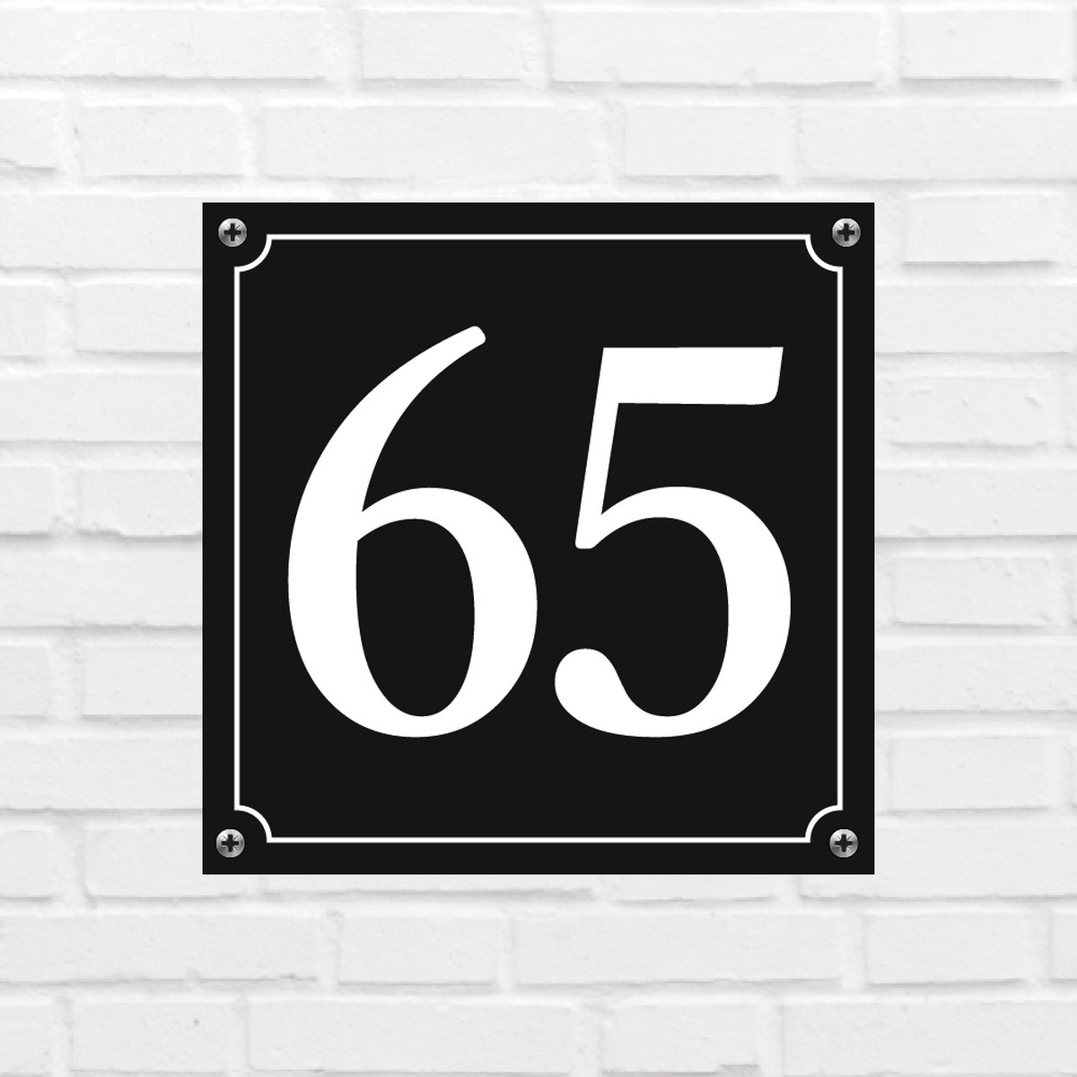 Huisnummerbord Mat zwart Deluxe - Nummer 65 - incl. bevestiging | formaat 12 x 12 cm | - huisnummerbordje - nummerbord - voordeur