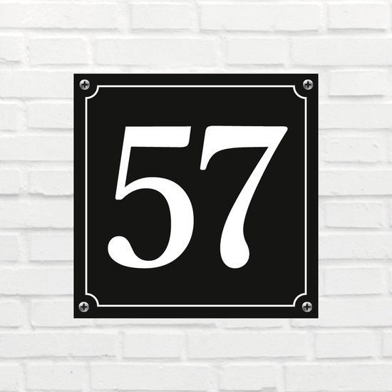 Huisnummerbord Mat zwart Deluxe - Nummer 57 - incl. bevestiging | bol