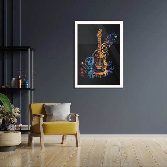 Poster Gitaar Rechthoek Verticaal Met Lijst XL (50 X 70 CM) - Witte Lijst - Wanddecoratie - Posters