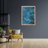 Poster Abstrat Blauw Rechthoek Verticaal Met Lijst XL (50 X 70 CM) - Hout - Houten Lijst - Bruine Lijst - Wanddecoratie - Posters