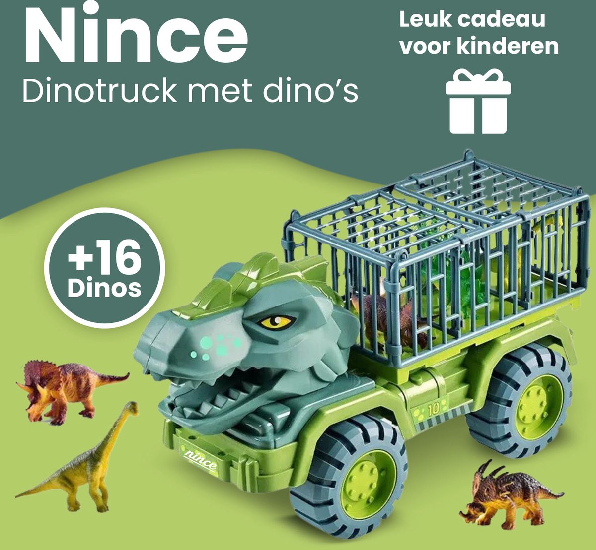 Nince Dinosaurus Transport Truck - Speelgoed Auto met 16 Dino's - Dino - Auto Speelgoed - Jongens Speelgoed - Meisjes Speelgoed - Speelgoed 3 Jaar - Speelgoed 4 Jaar - Speelgoed 5 Jaar - Kinderspeelgoed - Dinosaurus - Speelgoed Autos Jongens — afbeelding 3