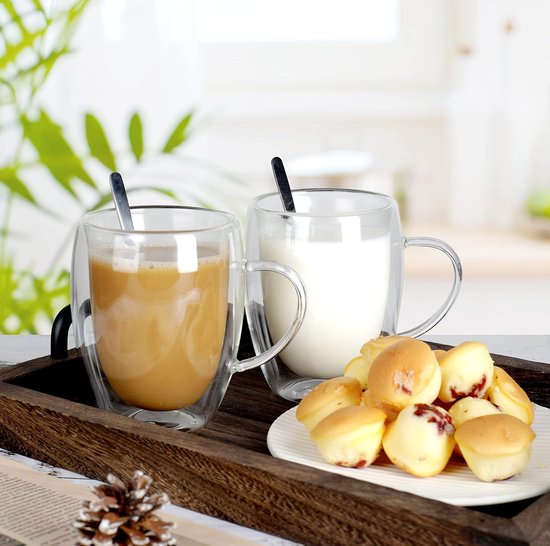 Verres à café à double paroi, 6 x 350 ml avec cuillère, verres à  cappuccino, latte