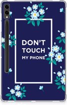 Siliconen Backcase met Tekst Geschikt voor Samsung Galaxy Tab S9 Plus Tablet Hoes Flowers Blue Don't Touch My Phone met doorzichte zijkanten