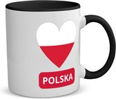 Akyol - polska vlag hartje koffiemok - theemok - zwart - Polen - reizigers - toerist - verjaardagscadeau - souvenir - vakantie - kado - 350 ML inhoud