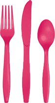 Fuchsia roze plastic bestek setje 120-delig - messen/vorken/lepels - herbruikbaar - Verjaardag feest of BBQ