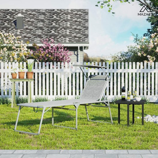 MIRA Home - Ligstoel - Ligstoel met zonnescherm - Tuin - Opvouwbaar ligbed - 65x200x48
