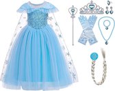Princesse Robe Fille - Blauw - taille Frozen (130) - Déguisement Fille - Robe Elsa - La Reine des Neiges
